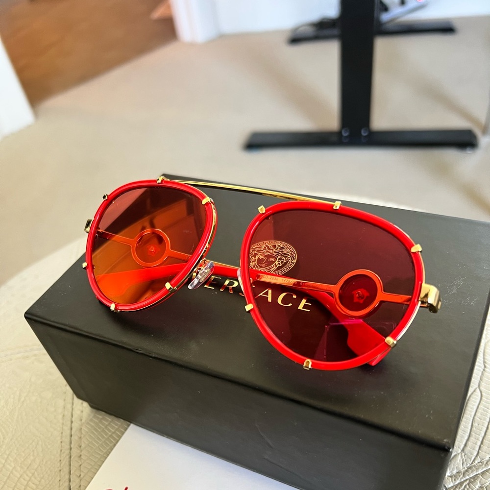 Versace Pilot Red Pink Mirror Lens Sunglasses